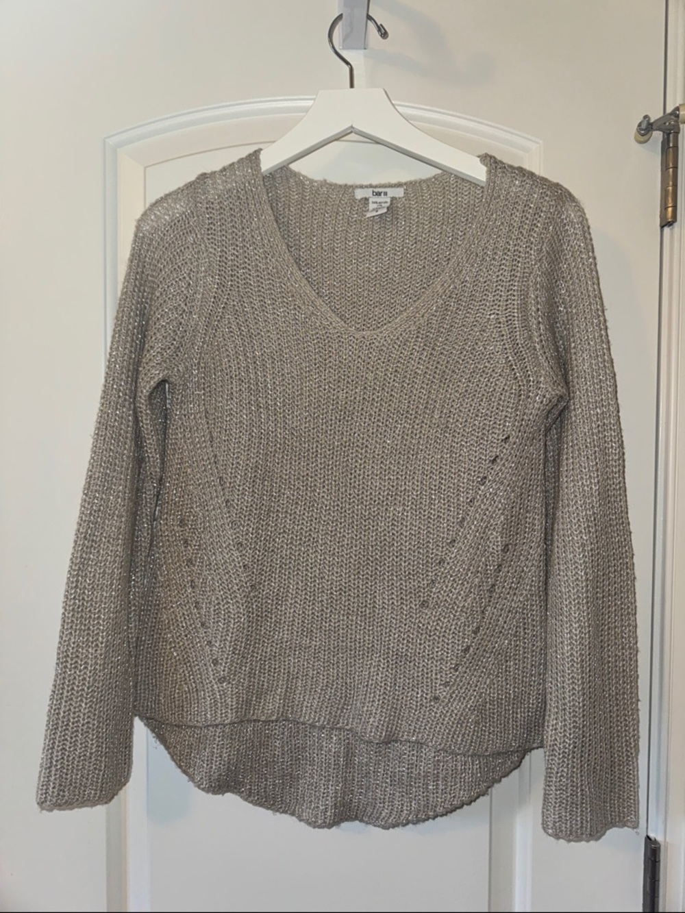 barely there Silver Shimmer V-Neck Knit Sweater